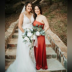 One shoulder Burnt Orange Bridesmaid Dress